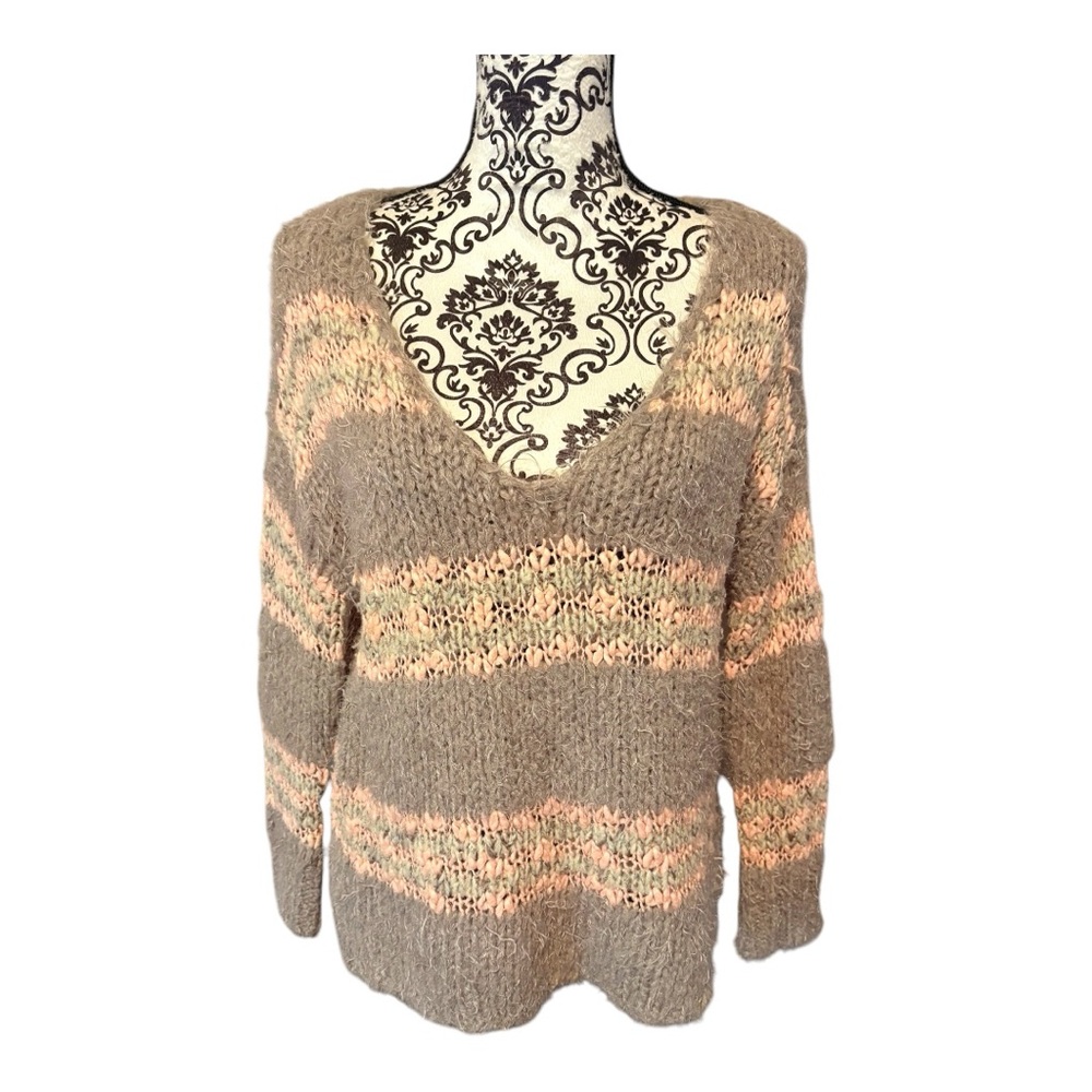 FREE PEOPLE Linus Striped Fuzzy Open Knit Sweater - Picture 2 of 7